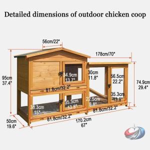屋外木製鶏小屋 大型 6羽用 防雨 耐候性 ワ...の詳細画像1