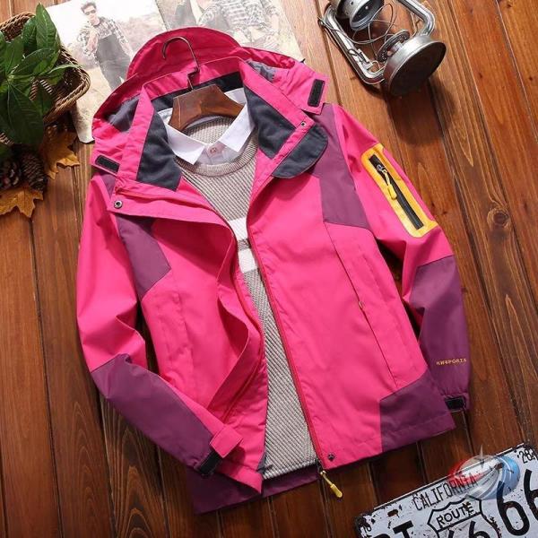 マウンテンパーカーレディース3WAYフード付きアウトドアウェア取り外し可能防寒コートマウンパー登山服...