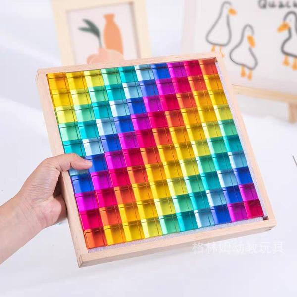 虹の積み木セット アクリル宝石キューブ 100点  透明で滑らかな見た目がきれい 収納ケース付きで片...