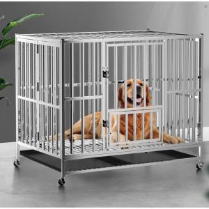 大型犬ケージステンレス犬用ケージショップ向け頑丈掃除しやすいクレート犬小屋キャスター付き選択可中型犬にも室内飼育ゲージ収納トレイ