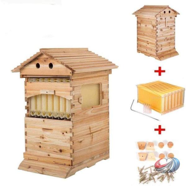 養蜂箱 7PCS 自動採蜜式 巣箱セット 杉木製  オートフロー式 養蜂器具 ニホンミツバチ捕獲箱に...