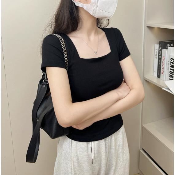 Tシャツ スクエアネック ス 半袖 シンプル レディース