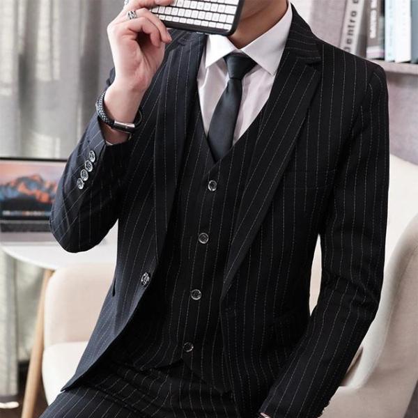 格好いい オシャレ 3点セット ジャケット+ベスト+パンツ 3スリーピース カジュアル スタイリッシ...