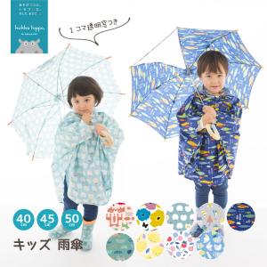 傘 キッズ 雨傘 手開き 40cm 45cm 50cm クッカヒッポ kukka hippo 1コマ透明 子供用 アンブレラ りんご 花柄 入園 入学 通学