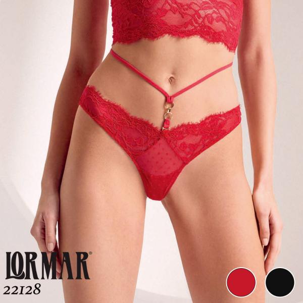 LORMAR ボンデージ 22128 ブラジリアンショーツ イタリア ゴールドメタルトリム プルメテ...