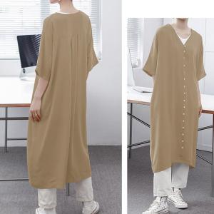 シャツワンピース 春 夏 秋 大きいサイズ ロ...の詳細画像5