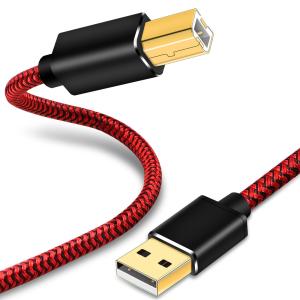 USBプリンターケーブル 3m、LiuTian USB 2.0織りメッシュメタルシェルA（オス）からB（オス）スキャナーケーブル、HP、Canon、B