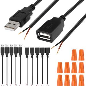 Xiatiaosann USBケーブル5V電源線 USBコネクタメスオス延長ケーブル USB自作端子2ピン充電器プラグライン Arduino用とLED