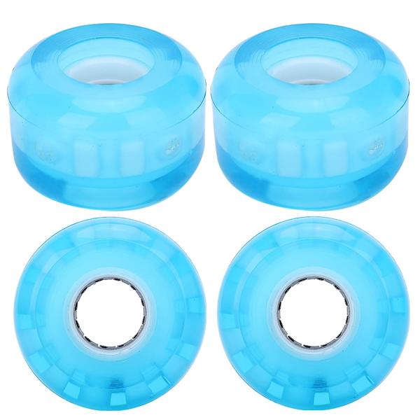 スケートボードホイール4個セット｜PU製ソフトウィール・52mm・高反発・高弾性・点滅機能（ブルー）