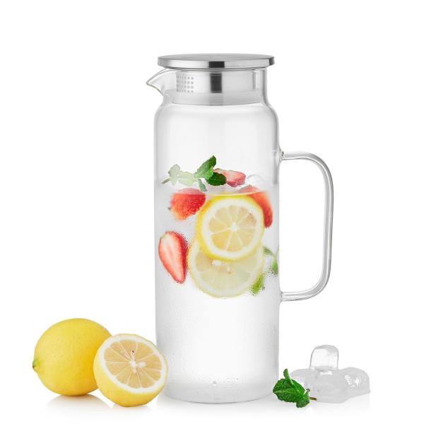 ポカロティー 麦茶ポット ピッチャー スリム 耐熱ガラス 紅茶 ポット 1580ml ガラスウォータ...