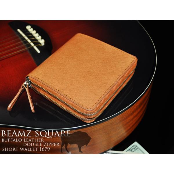 二つ折り ブランド 水牛革 バッファロー ショートウォレット 本革 ミニ財布 メンズ 人気 ブラック...