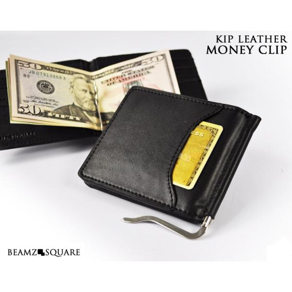 二つ折り ブランド 牛革 マネークリップ 本革 ミニ財布 メンズ 人気 ブラック レザー BEAMZ...