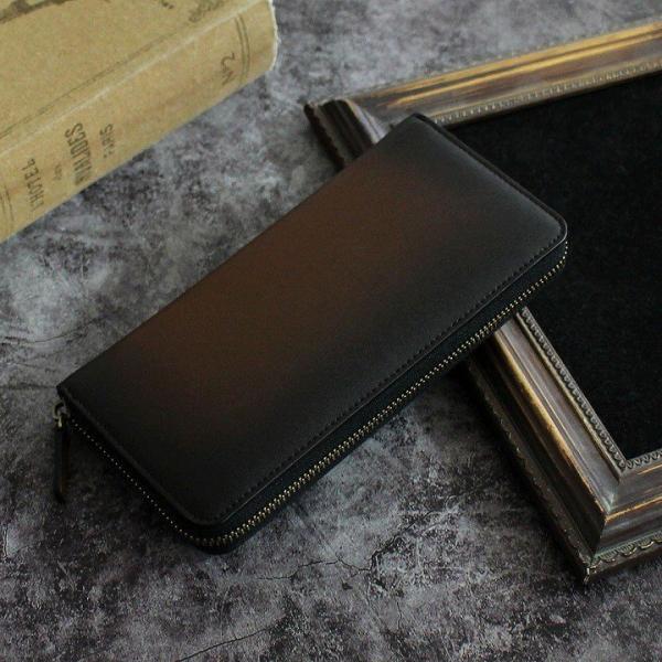 財布 長財布 メンズ レディース ラウンド レザー 本革 ブラウン 陰影 加工 本革 おしゃれ かっ...