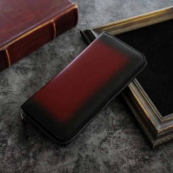 財布 長財布 メンズ レディース ラウンド レザー 本革 ワイン 陰影  加工 本革 おしゃれ かっ...