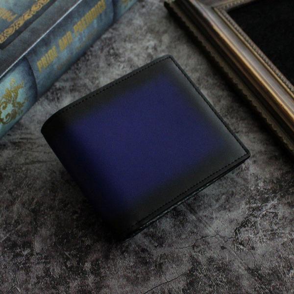 財布 二つ折り財布 メンズ レザー 本革 ネイビー 陰影 加工 本革 おしゃれ かっこいい プレゼン...