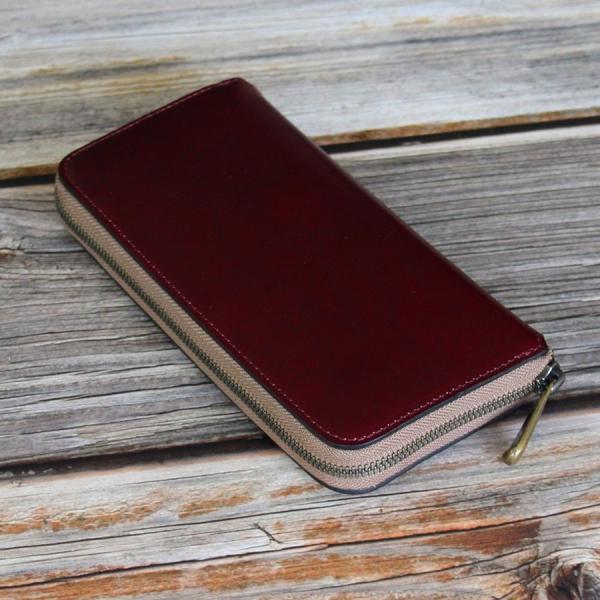 財布 長財布 メンズ レディース 砂地 レザー 本革 ボルドー 日本製 イタリアンレザー おしゃれ ...