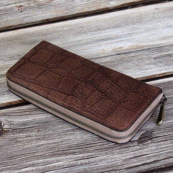 財布 長財布 メンズ レディース クロコ型押し レザー 本革 ブラウン 日本製 イタリアンレザー お...