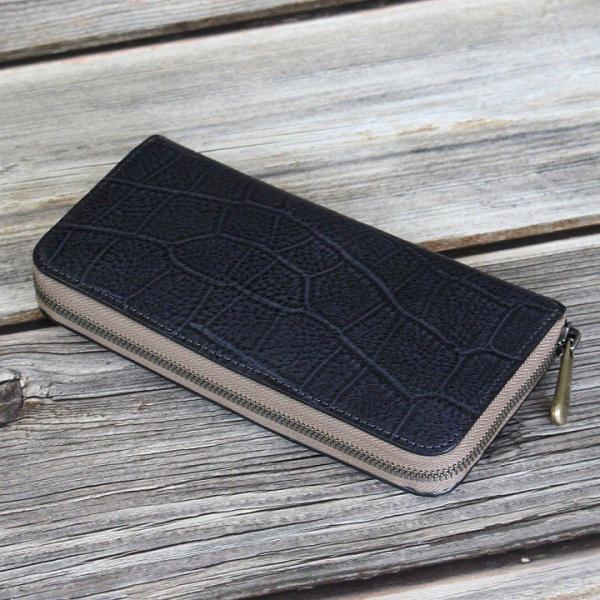 財布 長財布 メンズ レディース クロコ型押し レザー 本革 ダークグレー 日本製 イタリアンレザー...