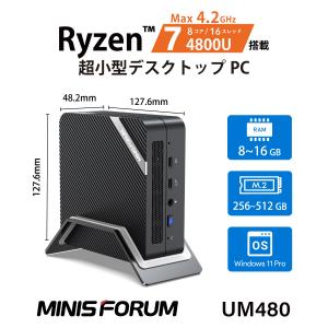 MINISFORUM ミニPC UM480 メモリ8GB ストレージ256GB AMD Ryzen 7 4800U搭載 超小型デスクトップパソコン UM480-8/256-W11Pro(4800U)