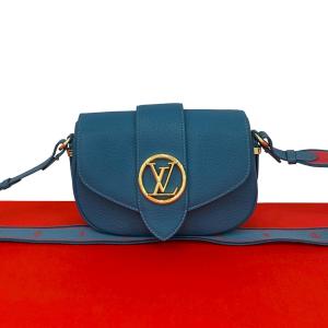 ほぼ未使用 LOUIS VUITTON ルイヴィトン LV ポンヌフ ソフト MM レザー 本革 ミニ ショルダーバッグ ポシェット サコッシュ ブルー 64-10