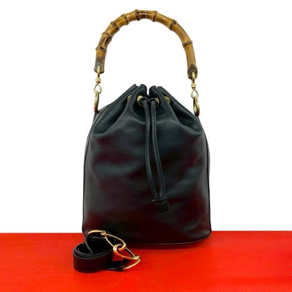 極 美品 GUCCI グッチ オールドグッチ ヴィンテージ バンブー レザー 本革 2way 巾着 ...