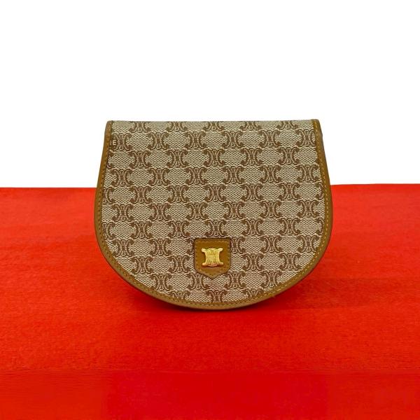 極 美品 CELINE セリーヌ マカダム 柄 レザー 本革 二つ折り 財布 コンパクト ウォレット...