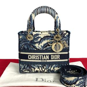 未使用保管品 Christian Dior ディオール Lady D-Lite ミディアム キャンバス 2way ハンドバッグ ショルダーバッグ ブルー ホワイト 716-10｜linkvintage