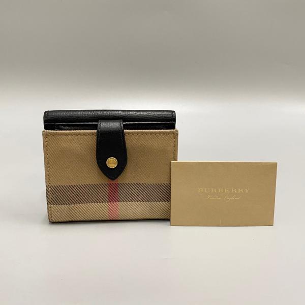 美品 レア品 BURBERRY バーバリー ノバチェック ロゴ レザー 本革 キャンバス 二つ折り ...