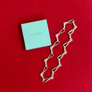 極 美品 TIFFANY&Co. ティファニー ヴィンテージ 1988年 リボン モチーフ シルバー925 チョーカー ネックレス アクセサリー シルバー 69580｜linkvintage