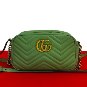 ほぼ未使用 希少品 GUCCI グッチ GGマーモント キルティング レザー 本革 チェーン ショルダーバッグ ポシェット ライトグリーン 61489