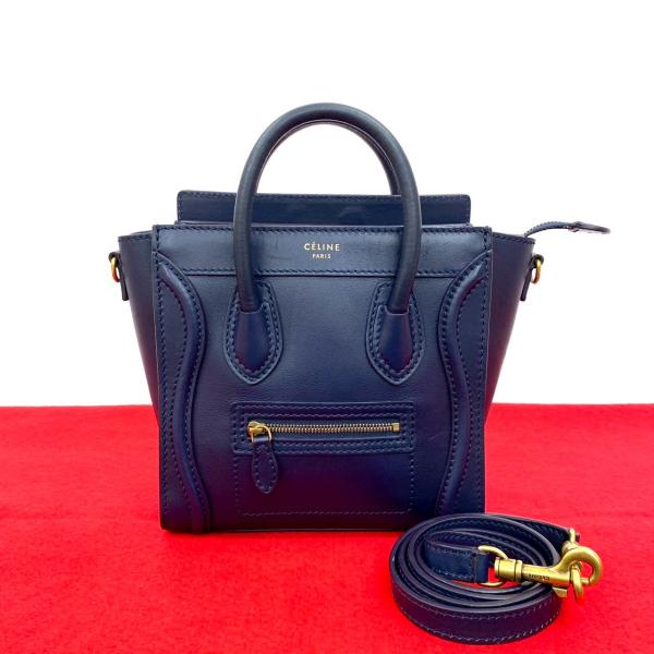 極 美品 CELINE セリーヌ ラゲージ ナノ ショッパー レザー 本革 2way ハンドバッグ ...
