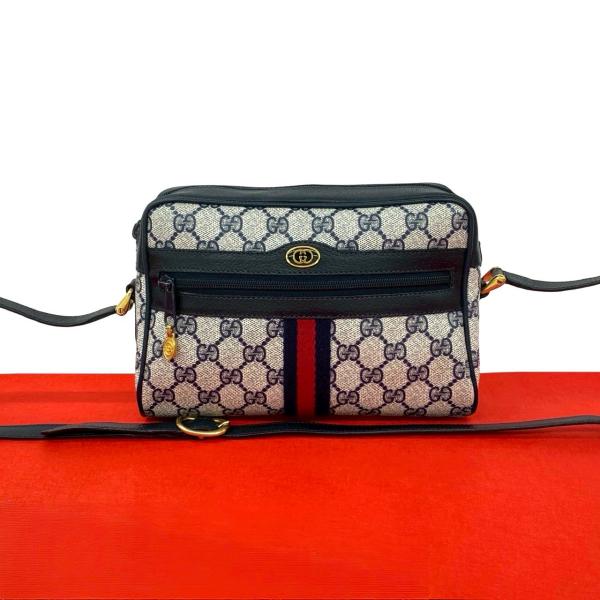 極 美品 GUCCI グッチ オールドグッチ ヴィンテージ シェリーライン GG ロゴ 金具 レザー...