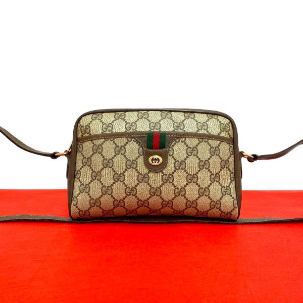 極 美品 GUCCI グッチ オールドグッチ ヴィンテージ シェリーライン GG ロゴ 金具 レザー...