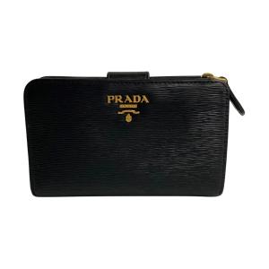 極 美品 希少品 PRADA プラダ ロゴ 金具 レザー 本革 二つ折り 財布 ミニ ウォレット カ...