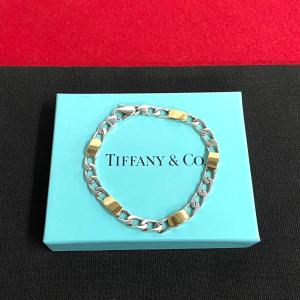 極 美品 希少品 TIFFANY&Co. ティファニー フラットチェーン シルバー925 コンビカラー ブレスレット バングル レディース メンズ 29970｜linkvintage