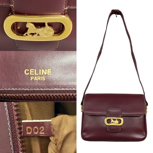 極 美品 CELINE セリーヌ 馬車金具 ホースキャリッジ カーフ レザー ショルダーバッグ クロ...