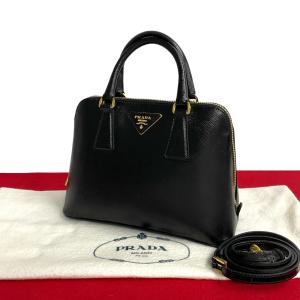 ほぼ未使用 袋付 PRADA プラダ 三角ロゴ 金具 サフィアーノ レザー 本革 2way ハンドバッグ ショルダーバッグ ブラック 16097｜linkvintage