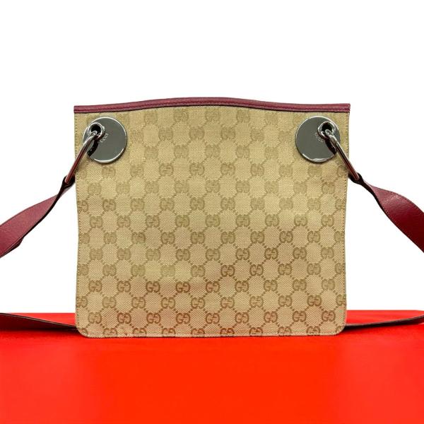 極 美品 希少品 GUCCI グッチ GG モノグラム キャンバス レザー 本革 ショルダーバッグ ...
