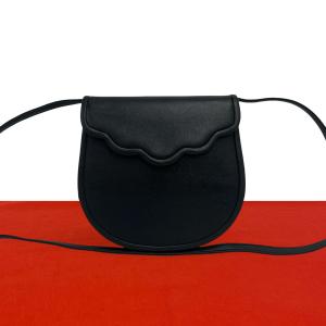 極 美品 YVES SAINT LAURENT イヴ・サンローラン ヴィンテージ スカラップ レザー本革 ミニ ショルダーバッグ ポシェット ブラック 89009