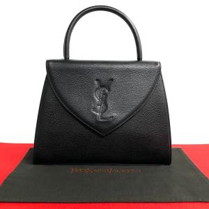 ほぼ未使用 YVES SAINT LAURENT イヴサンローラン ヴィンテージ YSL ロゴ レザー 本革 ハンドバッグ ミニ トートバッグ ブラック 19039