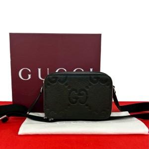 未使用保管品 箱 袋付き GUCCI グッチ ジャンボGG ミニバッグ レザー 本革 ショルダーバッグ ポシェット サコッシュ ブラック 37372