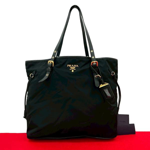極 美品 PRADA プラダ ロゴ 金具 ナイロン サフィアーノ レザー 本革 トートバッグ セミ ...