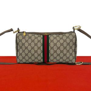 極 美品 GUCCI グッチ オールドグッチ ヴィンテージ シェリーライン GG 柄 ロゴ レザー 本革 ショルダーバッグ ポシェット ブラウン 20110