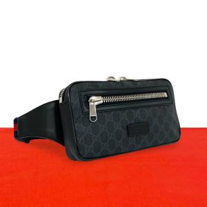 ほぼ未使用 GUCCI グッチ シェリーライン GG 柄 ロゴ レザー 本革 ボディバッグ ウエストポーチ ショルダーバッグ ブラック ネイビー 32223