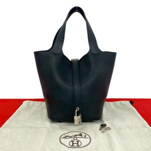 極 美品 袋 鍵付き HERMES エルメス ピコタンロック PM トリヨンクレマンス レザー 本革 ハンドバッグ ミニトートバッグ ブラック 35127