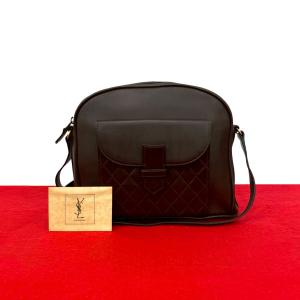 極 美品 YVES SAINT LAURENT イヴ・サンローラン ヴィンテージ キルティング レザー 本革 ショルダーバッグ ポシェット ブラウン 36313