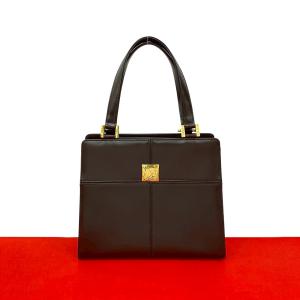 極 美品 YVES SAINT LAURENT イヴ・サンローラン ヴィンテージ YSL ロゴ 金具 カーフ レザー 本革 ハンドバッグ ブラウン 茶 23946