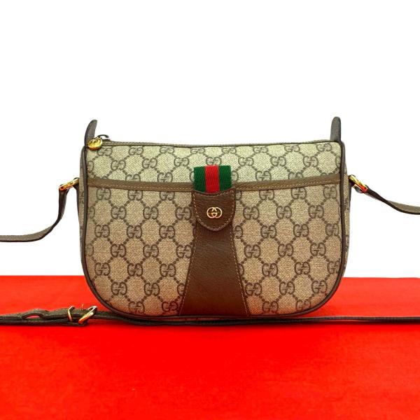 極 美品 GUCCI グッチ オールドグッチ ヴィンテージ シェリーライン GG ロゴ 金具 レザー...