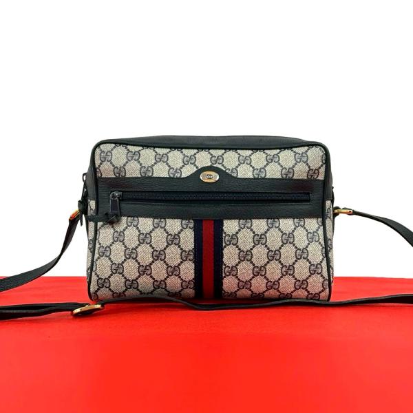 極 美品 GUCCI グッチ オールドグッチ ヴィンテージ シェリーライン GG ロゴ 金具 レザー...