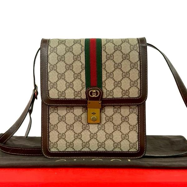 極 美品 袋付き GUCCI グッチ オールドグッチ ヴィンテージ シェリーライン GG ロゴ 金具...